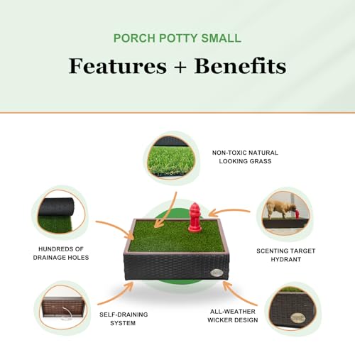 Porch Potty Artificial Grass Potty Pads for Dogs - Small Size 16x16x6 Reusable Potty Training Pad - Washable Pee Pads for Dogs - Unique Design - Instant Drainage -Quick Absorb - 2x2 Feet Grass Size - size: Small