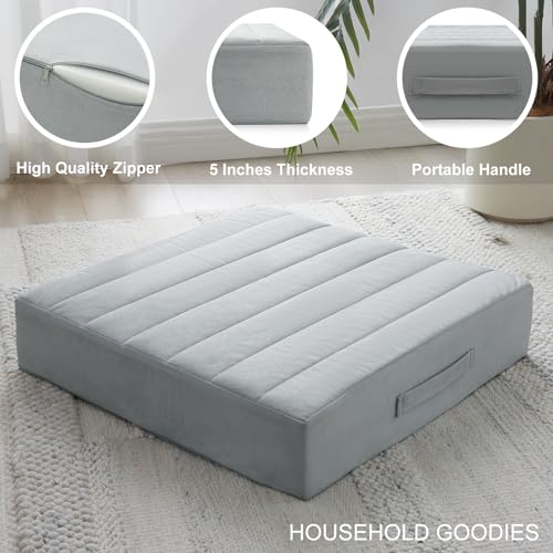 JKMAX 2 Pcs High Density Foam Floor Pillow - Upgraded Large Pillows Seating for Adults - Outdoor Floor Cushion with Soft Tufted Cover - Yoga Pillows for Sitting On Floor - 22 Inch Light Gray - color: Light Gray, size: 2 Counts