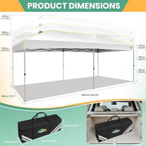 COBIZI 10x20 Pop Up Canopy Tent, Outdoor Party Tent with 6 Sidewall One Push Setup Glow, 3 Adjustable Height Air Vent Waterproof UPF50+, Bag, 4 Sandbag, 6 Stake, 12 Rope for Beach, Commercial - color: White, size: 10x20