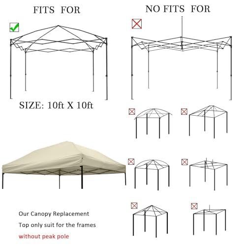10x10 Canopy Replacement top,10x10ft Pop Up Canopy Top Cover,Silver Coated Durable Replacement Canopy top for Straight Leg Canopy Frame,Beige(1 PCS Top Cover Only) - color: Beige