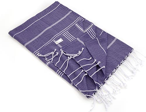 Turkish Beach Towel | 100% Cotton, Prewashed, 38 x 70 Inches | Quick Dry, Sand Free, Lightweight | Large Bath Towel for Beach, Pool, Bathroom, SPA, Gym, Yoga and Beach Blanket (Medium Purple) - color: White Purple