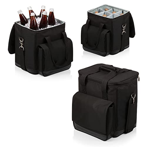Picnic TIME Cellar 6-Bottle Wine Carrier & Cooler Tote, Insulated Padded Wine Cooler Bag for Travel, Portable Water-Resistant Wine Bag, (Black with Gray Accents) - style: Wine Carrier