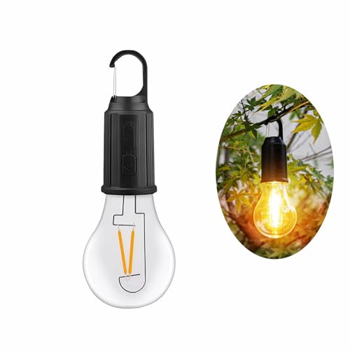 Portable LED Camping Lantern，Hang Anywhere Hook, USB-C Rechargeable, 3 Brightness Modes, Water Resistant for Emergency, Tent, Hiking, Power Outage& Outdoor (Black 1PCS) (T01)
