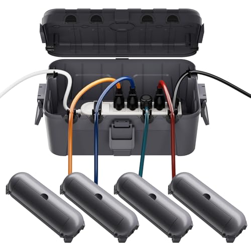 RESTMO 5-Piece Outdoor Waterproof Electrical Box Set – 12.5" x 8.5" x 5" Large & 7.1" x 2.3" x 2.3" Small, Weatherproof Boxes for Power Strip, Outlet, Plug, Socket, Timer, Holiday Light, Gray - color: Gray