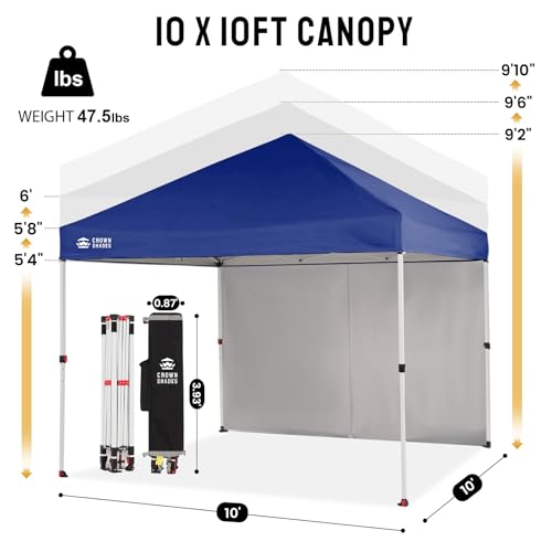 CROWN SHADES 10X10 Commercial Instant Canopy Pop Up Tent with Center Lock, 300D Fabric, 4 Sidewalls, Sto'N Go Bag, Navy Blue - color: Navy Blue, size: 10x10 Classic