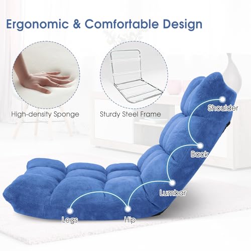Giantex Floor Chair with Back Support, 14 Adjustable Position, Padded Sleeper Bed, Couch Recliner, Gaming Floor Chairs for Adults, Meditation, Gaming Chair Floor, Blue - color: Blue, size: 26.5"x22.5"x22"