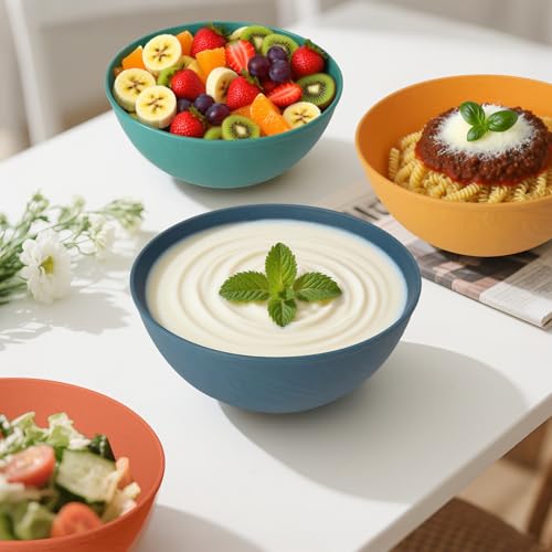 Unbreakable Large Cereal Bowls 40 OZ, Wheat Straw Bowls Set of 6, Alternative Plastic Bowls for Kitchen, Outdoors, Microwave & Dishwasher Safe Bowl Set for Salad, Cereal, Soup, Ramen, Multi - color: Multicolor, size: 40 Oz