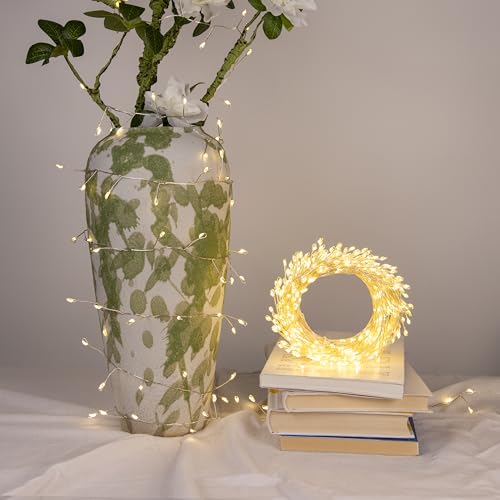 Fairy Lights Plug in, 10FT 100LED Firecracker String Lights Waterproof Silver Wire, for Bedroom/DIY/Party/Garden/Porch/Patio/Backyard/Christmas Tree, with Remote Timer & 8 Modes, Warm White - color: Warm White, size: 10FT