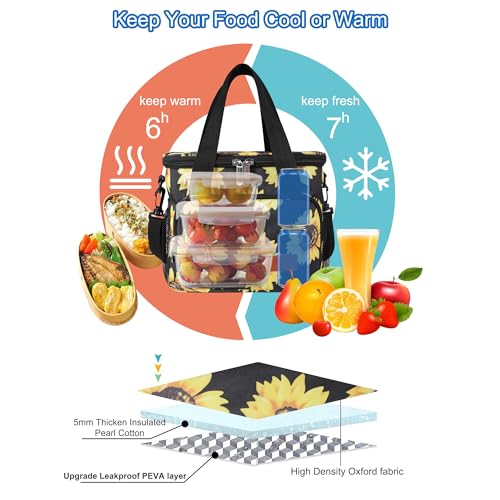 Femuar Lunch Bags for Women/Men, Insulated Lunch Bag for Work Office - Lunch Cooler Bag Leakproof Lunch Box with Adjustable Shoulder Strap - Sunflower - color: Sunflower, size: Medium Size