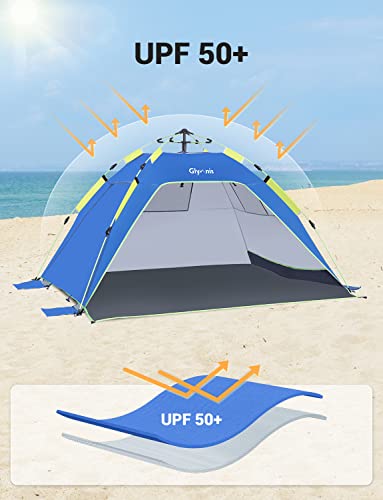 Glymnis Pop Up Beach Tent Sun Shade Shelter for 3-4 Person with UPF 50+, Lightweight & Easy Setup, Vent Windows & Zippered Door, Extended Floor Family Instant Beach Tent - color: Dark Blue