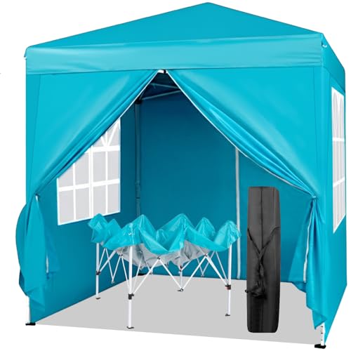 VINGLI 6.5x6.5 Pop Up Canopy Tent with Sidewalls, Outdoor Gazebo Canopy Tent, Patio Event Tents Outdoor Event Shelter for Parties (Lake Blue) - color: Lake Blue, size: 6.5x6.5