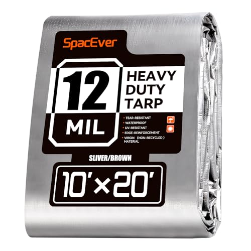 Tarp Heavy Duty 10x20 FT, 12 Mil Thick Large Tarps Water-Proof with Grommets, UV& Tear Resistant, Plastic Cover for Pool Roof Tent Outdoor Firewood, Silver& Brown - color: Silver& Brown, size: 10x20