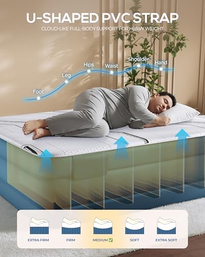 20” Tall Luxury Air Mattress with Quilted Foam Topper, Extra Firm Support with U-shaped PVC strap Inflatable Bed, Quiet & Comfortable Blow Up Bed for Home Guests, Camping, Travel, Fast Inflate AirBed