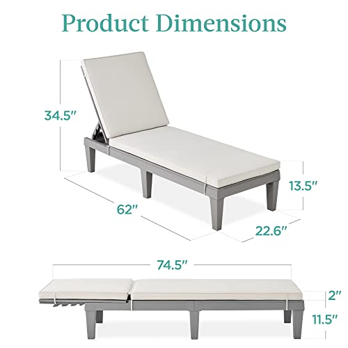 Best Choice Products Outdoor Lounge Chair, Resin Patio Chaise Lounger for Poolside, Backyard, Porch w/Seat Cushion, Adjustable Backrest, 5 Positions, 330lb Capacity - Gray/White Sand - color: Gray/White Sand
