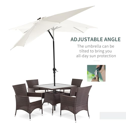 Outsunny 9' x 7' Solar Umbrella, LED Lighted Patio Umbrella for Table or Base with Tilt & Crank, Outdoor Umbrella for Garden, Deck, Backyard, Pool, Beach - color: Cream White