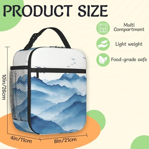 Insulated Lunch Bag,Blue Mountain Durable Lightweight Lunch Box for Kids,Watercolor Hill Portable Thermal Picnic Cool Bags Girls Boys School Daycare,Work,Camping - color: Blue Mountain