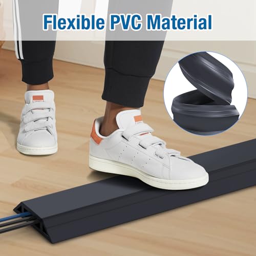 Eapele Floor Cord Cover 6.5ft Cord Covers for Wires on Floor, Heavy Duty Extension Cord Cover, Rubber Floor Cable Cover, Prevent Trip Hazard for Sidewalk Home Office Outdoor or Indoor Settings - color: Dark Grey, size: 6.5 feet-1pc