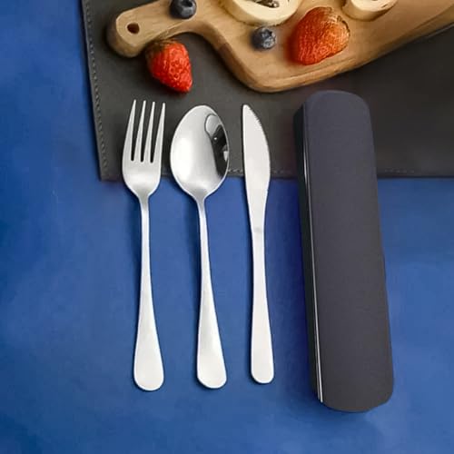 Portable Utensils Set,3-Piece Reusable Silverware,Travel Utensils with Case for Lunch Camping Picnic(Black) - color: Black