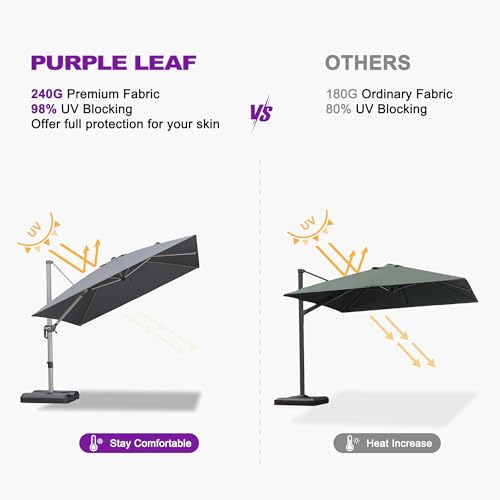 PURPLE LEAF 8’ X 8‘ Patio Umbrella Outdoor Cantilever Umbrella, Aluminum Offset Umbrella with Champagne Frame and 360° Rotation for Pool Deck Garden, Light Grey - color: Light Grey, size: 8' x 8'