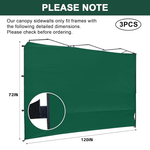 KAMPKEEPER 10X10 Canopy Tent Sidewalls with Zipper for Canopy Frame, 3Pcs Sunwalls Only, UPF50+ Waterproof Side Walls(Green) - color: Dark Green