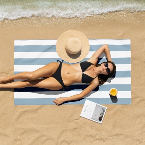 Touchat 4 Pack Beach Towels Oversized 30'' x 60'' Microfiber Pool Swim Bath Camping Travel Cabana Stripe Quick-Dry Super Absorbent Lightweight Sand Free Towel for Adults, Multi-Functional, Blue - color: Blue3