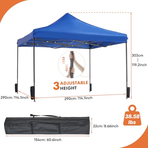 OLIXIS 10x10 Ft Pop Up Canopy Tent, Waterproof Outdoor Canopy, Portable Instant Shade Shelter with Sandbags for Beach, Backyard, Parties, Camping and Commercial Events, Classic Blue - color: Classic Blue, size: 10 X 10 Ft