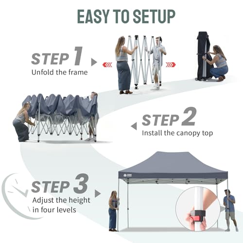 CROWN SHADES 10x15 Pop Up Canopy Tent, Thicken Frame Commercial Heavy Duty Tent, 8 Stakes & 4 Sandbags & 4 Ropes, Outdoor Canopies for Events, Parties,Grey - color: Gray, size: 10x15
