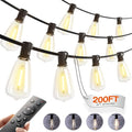 addlon 200FT(50FT*4) Outdoor String Lights with Remote,Waterproof Patio Lights with 108 Shatterproof Dimmable ST38 LED Bulbs Connectable Outdoor Lighting for Backyard Bistro Garden Bistro 2FT Spacing - size: 200FT(100 Sockets)