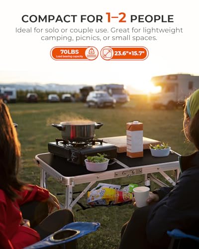 Sportneer Camping Table: Adjustable Height Small Folding Table 23.6" L x 15.7" W 4 Height with Mesh Layer - Compact & Portable Camping Essentials for Outdoor Camp Garden Picnic BBQ Dining Cooking - color: Black, size: 23.6"L x 15.7"W (4 Height)