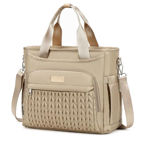 AIJIEKE Extra Large Lunch Bag for Women & Men, Insulated Leakproof Lunch Box for Work, Reusable Adult Lunch Tote with Shoulder Strap, Multi-Pocket Cooler Bag for Office, Picnic, Beach, Brown - color: Brown Taupe