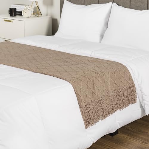 PAVILIA Tan Taupe Knit Throw Blanket for Couch Bed, Soft Knitted Farmhouse Sofa Throw for Living Room, Lightweight Decorative Fall Throw Blanket for Chair, Outdoor Textured Boho Blanket, 50x60 - color: Tan Taupe, size: 50 X 60 Inches - Throw
