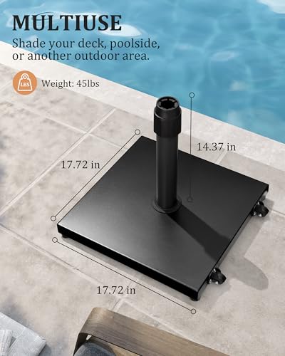 45lbs Patio Umbrella Base with Wheels - Heavy Duty Outdoor Patio Market Umbrella Stand for Deck with Rollers, Poolside, Balcony, Wind-Resistant Design, Black - color: Black