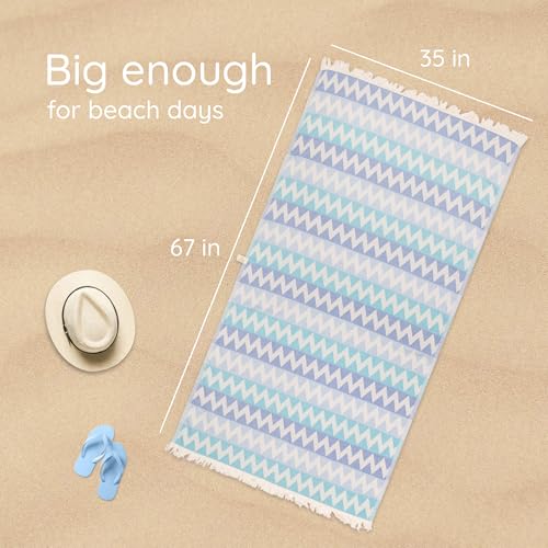 Premium Turkish Beach Towel – 100% Cotton, Quick Dry, Sand Free, Oversized Beach Towel 35”x 67” – Ideal for Travel, Pool, and Beach, – Zig Zag Blue - color: Blue