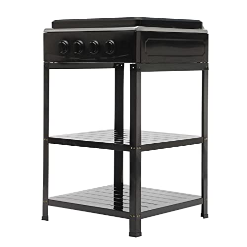 4 Burner Gas Stove Portable Outdoor Stove with Removable Storage Stand, Heavy Duty Stainless Steel Propane Gas Cooker with Wind Blocking Cover for Camping Picnic Home RV Cooking (no hose)