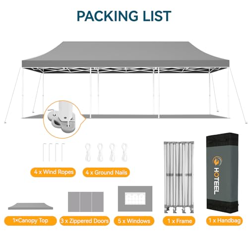 Hoteel 10x30 Pop Up Canopy Tent Heavy Duty with 8 Sidewalls, Waterproof Party Tent, Easy Set-up Commercial Instant Tents with Hand Bag, Rope & Nail, Hexagonal Leg (1-Year Warranty) - color: Gray, size: 10×30 （8 Walls）