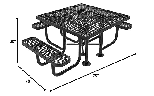COATEDOUTDOORFURNITURE Heavy-Duty Portable ADA-Compliant Outdoor Picnic Table with Umbrella Hole, Expanded Metal Patio Dining Furniture Made in America (46" Square Top, Black) - color: Black, Expanded Metal, size: 46 In, Square Handicap