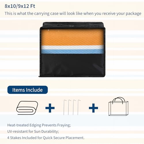 GarveeHome 9x12 Outdoor Rug Modern Geometric Reversible Plastic Straw Outdoor Rugs Colorful Striped Indoor Outdoor Carpet UV Resistant Stain Large Rug for Balcony Deck Beach, Orange Yellow Blue White - color: Geometric Stripes| Orange Yellow Blue White, s