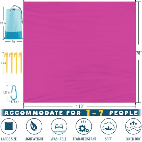Beach Blanket 78''×110'' Suits 1-7 Adults Waterproof Sandproof Lightweight Oversized Large Picnic Mat Blanket for Beach Travel Camping Picnic Hiking - color: Raspberry, size: 9'2" x 6'6"