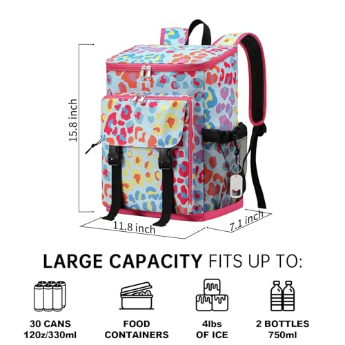 DYSHAYEN Cooler Backpack,Lightweight Backpack Cooler Insulated Leak Proof,30 Cans Soft Cooler Bag for Beach,Camping,Beach,Picnic,Lunch - color: Multi Leopard
