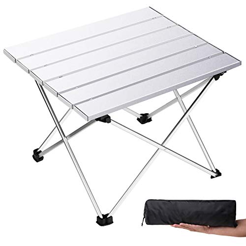 Grope Small Folding Camping Table with Aluminum Table Top, Beach Table for Sand with Carrying Bag,Prefect for Outdoor, Picnic, BBQ, Cooking, Festival (Silver-S) - color: Silver, size: Small