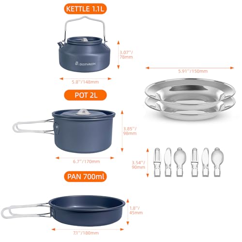 13-Piece Camping Cookware Set with Anti-Scald Silicone Handles, Lightweight Non-Stick Aluminum Pots and Pans, Compact Mess Kit for Backpacking & Survival