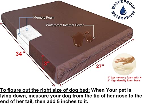 Dogbed4less Gel Memory Foam Dog Bed for Small to Medium Large Pet with Waterproof Internal Cover, Denim Blue External Cover 34X27X3 Inches - color: Denim Blue, size: 1 Pack Medium 34"X27"X3"