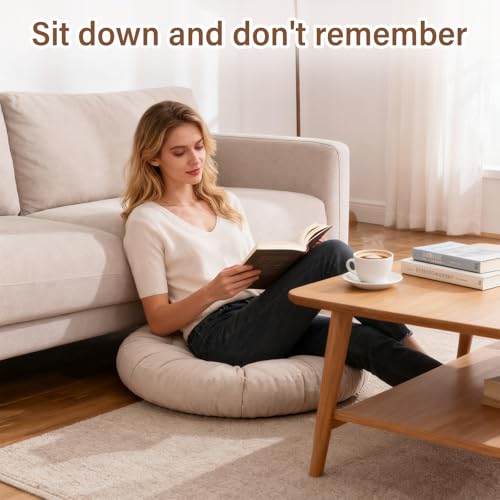 Tiita Outdoor Cushions Square Floor Pillow Thicken Tufted Seat Pad Large Floor Cushion for Yoga Meditation Living Room - color: Round|beige, size: 2 Count (Pack of 1)