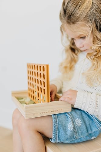 Neutral Wooden Four in a Row Game, Aesthetic Two Player Montessori Travel Board Game for Kids and Adults, Perfect Coffee Table Decor and Housewarming Gift - color: Camel Sage Natural