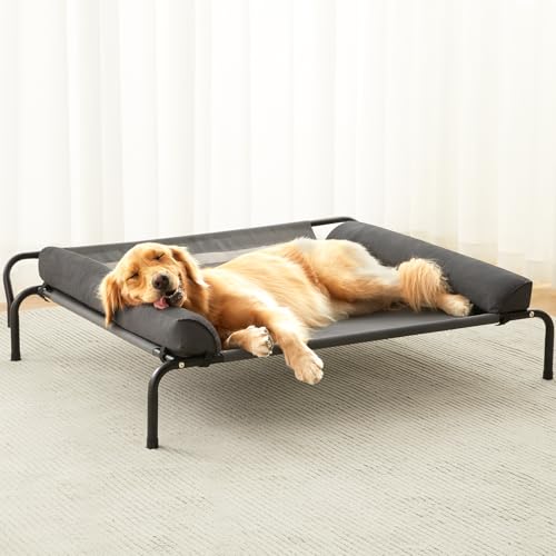 LEXTRO Elevated Dog Bed for Large Dogs – Indoor & Outdoor Raised Dog Cot Hammock with Breathable Mesh, Upgraded Installation Method, Off the Ground Lifted Elevated Pet Bed, Platform Frame Pet Cot