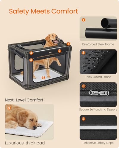 Feandrea Collapsible Dog Crate, 36-Inch Portable Dog Travel Crate for Large Dogs, Oxford Fabric Pet Carrier with 4 Mesh Doors, Handles, Storage Pocket, Water Bottle Holder, Ink Black UPDC019B01 - size: XL（36"L x 25"W x 25"H)