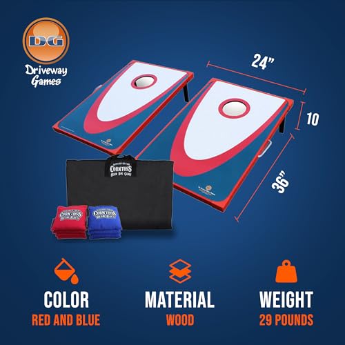 Driveway Games Backyard Edition Portable Toss Cornhole Game Set Regulation Size 2 Target Boards, 8 Bean Bags, and Carry Bag, Red/Blue