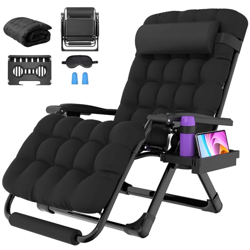 Suteck Oversized Zero Gravity Chair,33In XXL Outdoor Recliner Chair w/Removable Cushion&Headrest, Camping Lounge Chair w/Upgraded Lock&Footrest, Reclining Patio Chairs for Indoor Outdoor,500LBS - color: Inky, size: Xxl 33 Inch