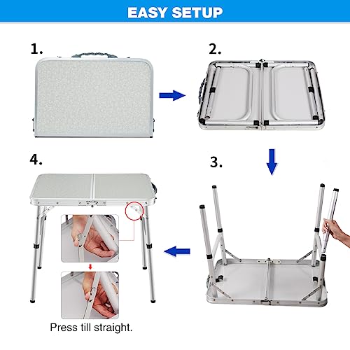 REDCAMP Small Folding Camping Table,2ft Portable Aluminum Outdoor Small Foldable Table Adjustable Height Lightweight for Picnic Cooking Beach - size: 24''L x 16'' x 19"(2 heights10"/19")
