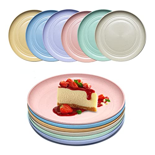 DAPIPIK 6 PACK 6 Inches wheat straw plates, Unbreakable Deep Dinner Plates, Plastic Plates Reusable, Assorted Colors Dinnerware Sets, Microwave & Dishwasher Safe